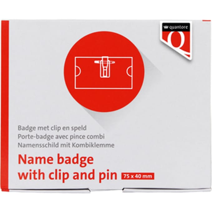 Badge Quantore met clip en speld 40x75mm
