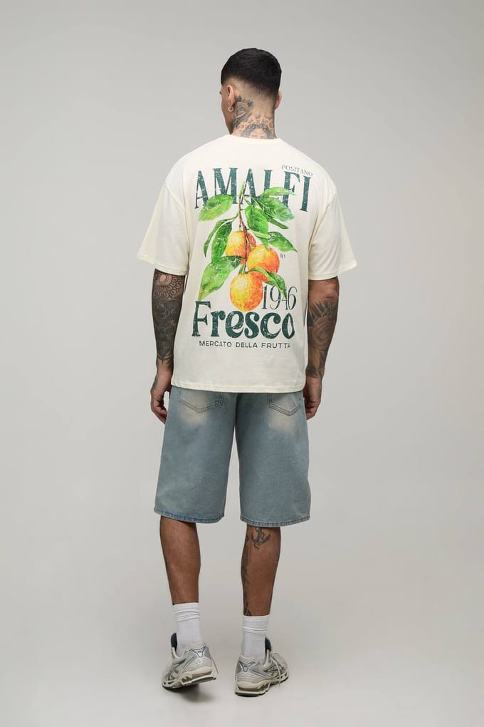 Lang Oversized T-shirt Met Amalfi-citroenprint | Ecru | Size Large