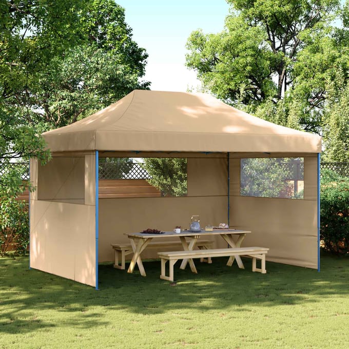 vidaXL - Partytent - inklapbaar - pop-up - met - 3 - zijwanden - beige