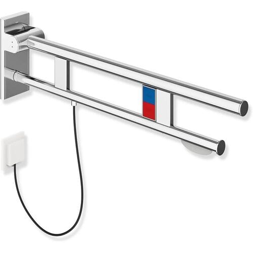 HEWI System 900 folding support rail Duo Design A with 2 function keys (E-extension) and toilet paper holder 900.50.13840
