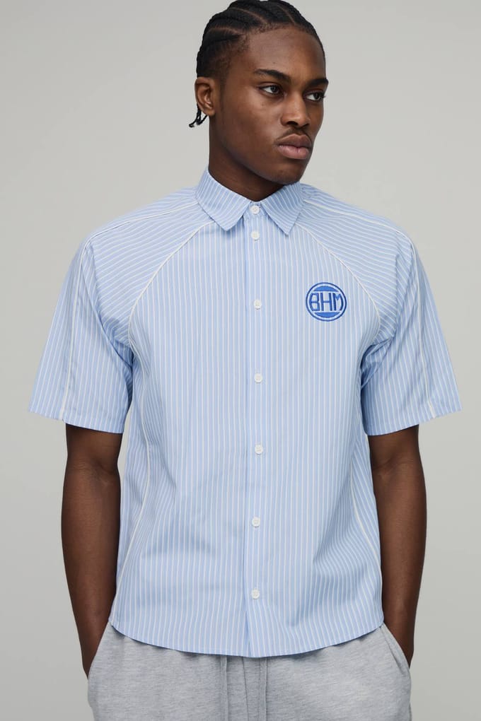 Oversized Boxy Shirt Met Paspeldetail En Strepen | Blue | Size Medium