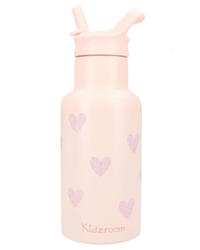 Kidzroom Magical Meadows - Schoolbeker en Drinkfles - 350ml - Stainless Steel - Hartjes - Roze