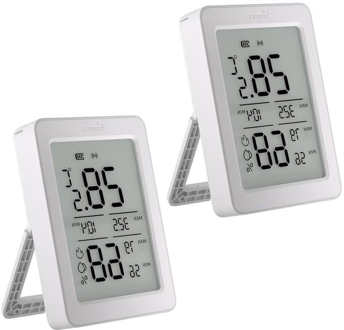 Slimme Temperatuur Vochtigheidssensor - Binnensensor App - Klimaat Bewaken - Groot LCD-display - Set van 2 - Wit