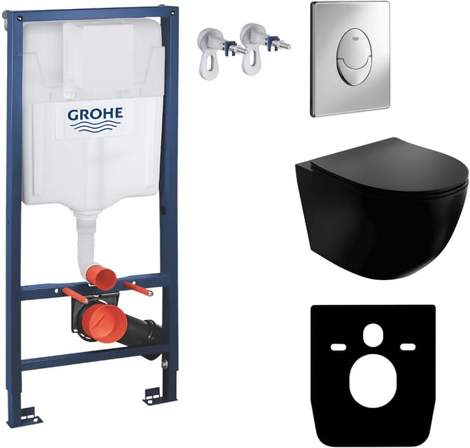 LAVITA complete toiletset SINTOBLACK GROHE Solido randloos zilver ren