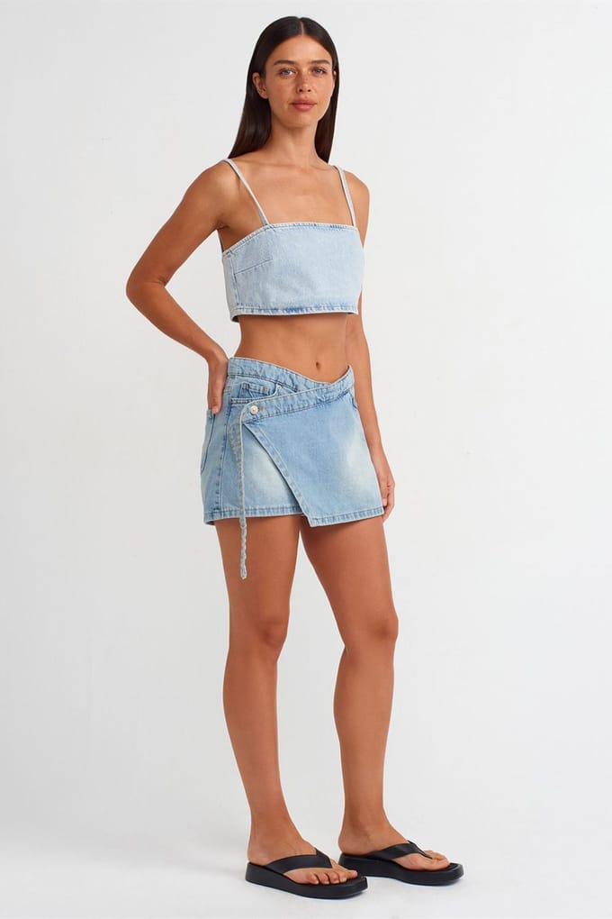 Gestrikte Mini Skater Jeansrok