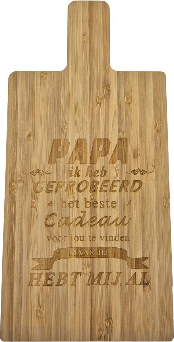 Passie voor stickers Snijplank van Bamboe met gelaserde tekst: Papa ik heb geprobeerd het beste cadeau