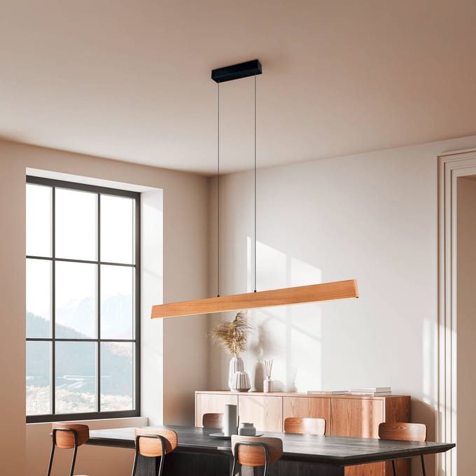 Trio Lighting LED hanglamp Edgewood, lengte 150 cm, houtkleurig hout, CCT
