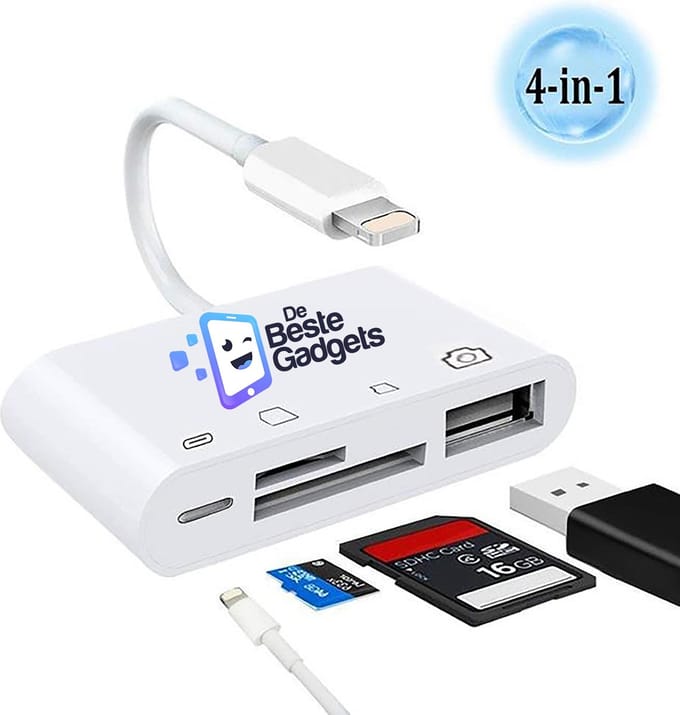 De Beste Gadgets Cardreader 4 in 1 - Lightning naar SD Kaartlezer geschikt voor iPhone en iPad - Camera Connection kit