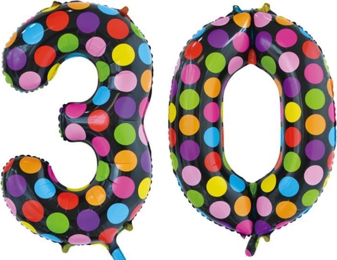 Folieballon 30 jaar stippen 86cm
