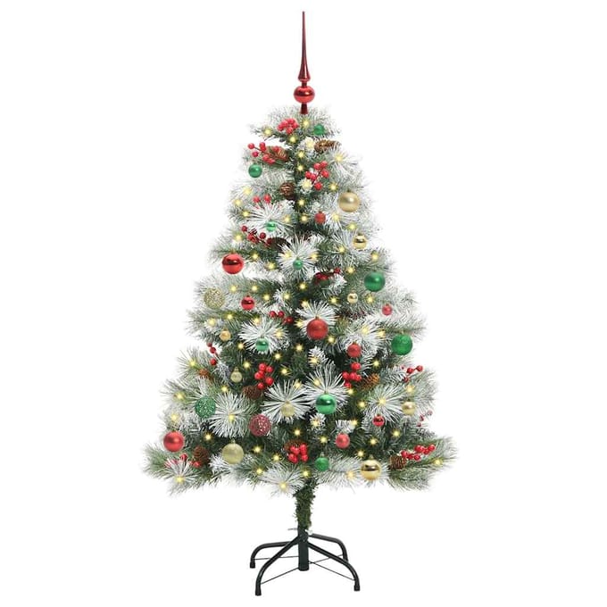 vidaXL - Kunstkerstboom - Groen - en - wit - 150 - cm - PVC - en - Metaal - en - Plastic