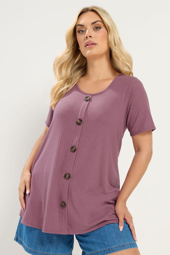 Yours Roze Geribbelde Swingtop Met Knoopsluiting Aan De Voorkant Size 58-60
