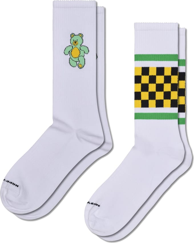 Happy Socks Teddy Bear Sneaker Socks (2-pack) - unisex sokken - wit - Unisex - Maat: 41 - 46