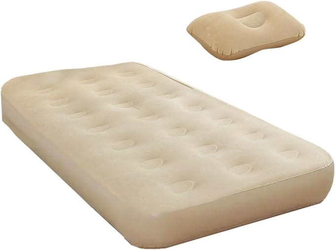 Tweeling luchtbed - Opblaasbare matras - Comfortabel slapen - Ingebouwde pomp - Dubbele laag - Beige