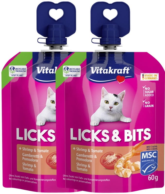 Vitakraft Licks & Bits Kat Kaas & Garnaal 1 x 60 gr - Kattensnack - Liquid Snack