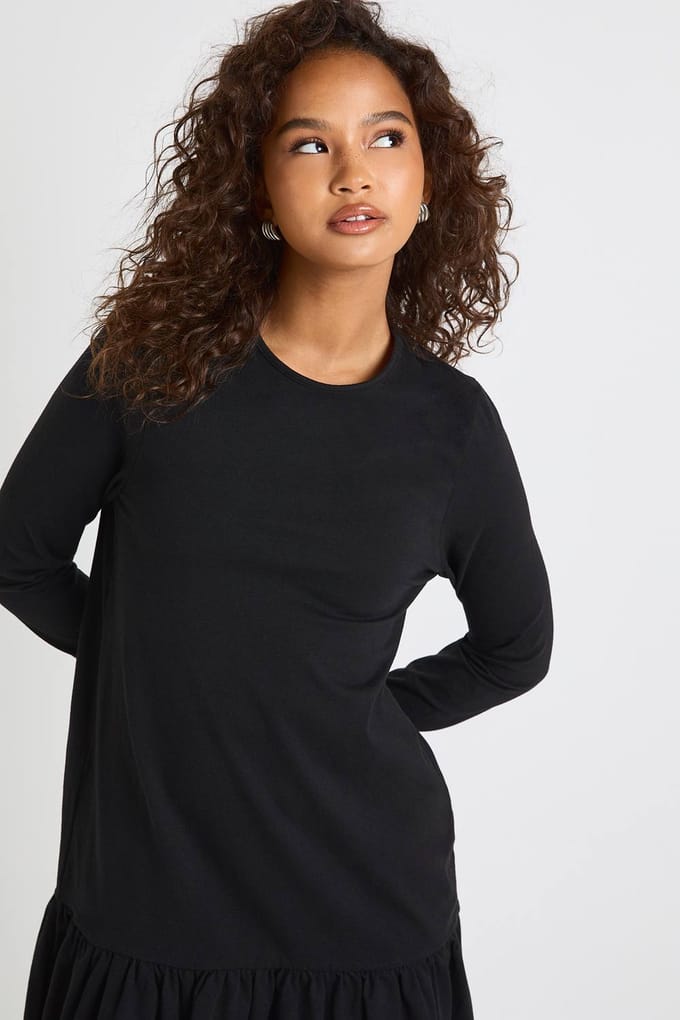boohoo Dames Lange Mouwen Drop Zoom Smock Jurk | Black | Maat: 8