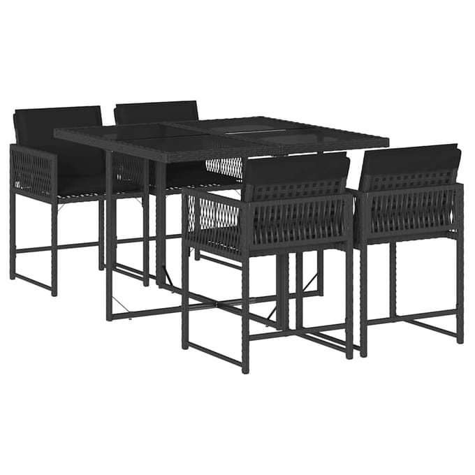 vidaXL - 5-delige - Tuinset - met - kussens - poly - rattan - zwart
