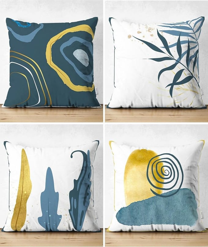 Zethome Kussenhoes Vierkantjes - Dubbelzijdig Bedrukt – Soft Touch – 43 x 43 Modern bladpatroon - 4 stuk
