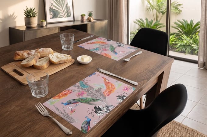 Placemat vinyl | Tropical paradise pink - Stijlvol & Duurzaam | 6 stuks