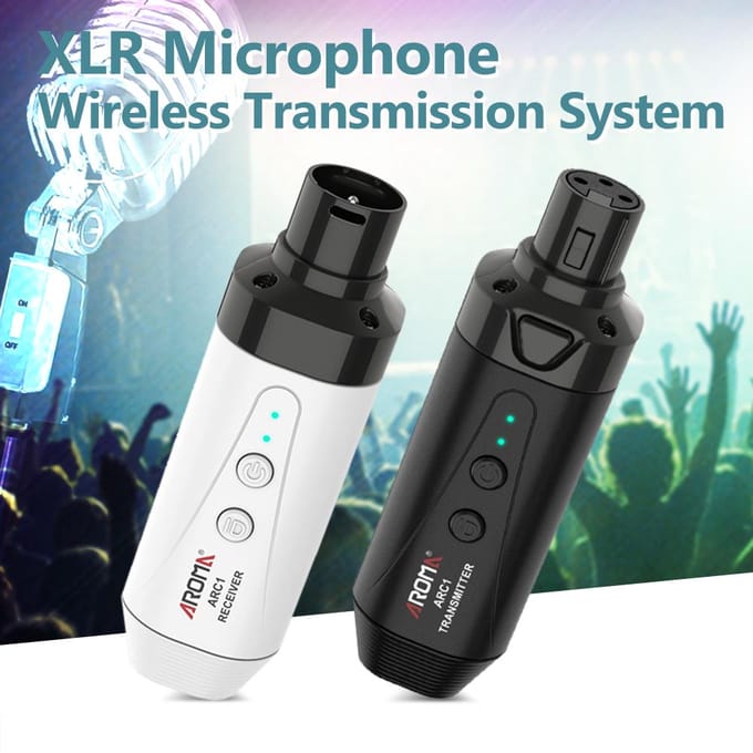 AROMA ARC1 Microfoon Draadloos Transmissiesysteem (Zender & Ontvanger) 4 Kanalen Max. 35m white