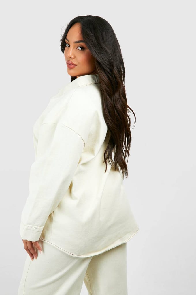 boohoo Dames Plus Denim Overgroot Denim Overhemd | Ecru | Maat: 20