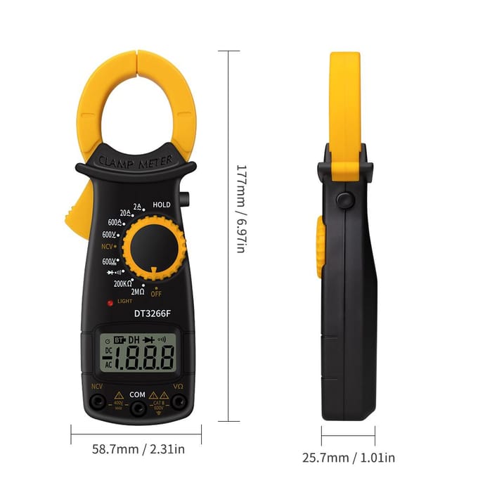 Digitale stroomtang Multimeter Draagbaar AC DC Spanning Stroom Voltmeter Diode Weerstand geel