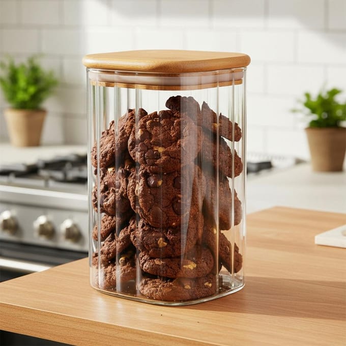 Vilde - Glazen Strooiproducten Opbergset - 1,1 l - Bamboe Deksel - 3 stuks