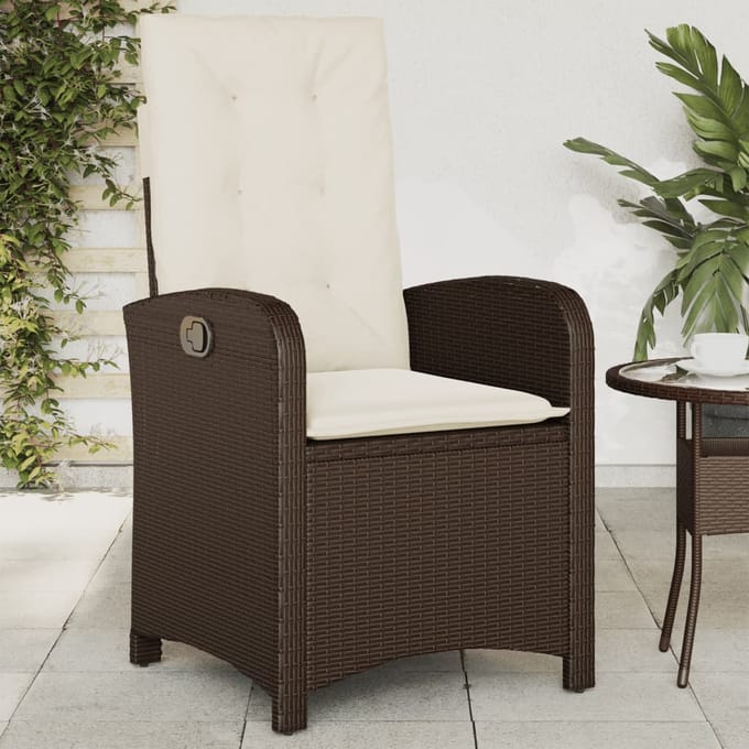 vidaXL - Tuinstoel - verstelbaar - met - kussens - poly - rattan - bruin