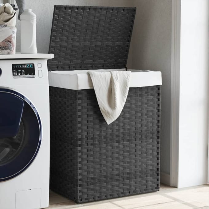 vidaXL - Wasmand - met - deksel - 46x33x60 - cm - poly - rattan - grijs