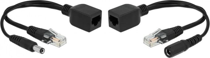 Passieve Power over Ethernet (PoE) adapter kit - RJ45 + DC 5,5 x 2,1 mm / zwart - 0,20 meter