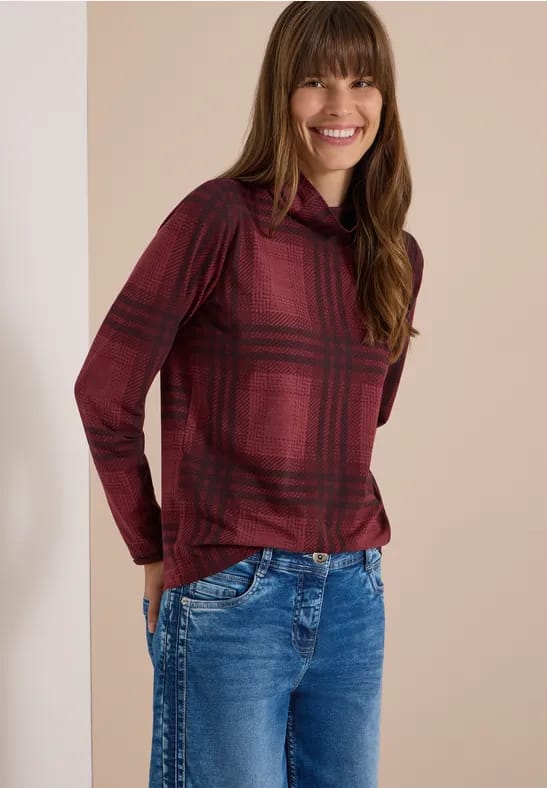 Shirt met lange mouwen, col en patroon