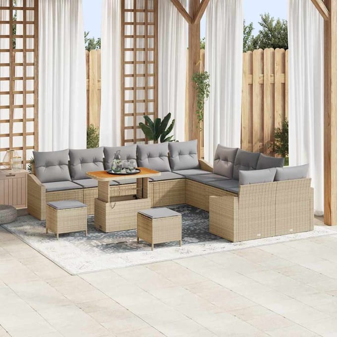 vidaXL - Tuinbank - Set - 13 - st - 12-zits - Beige - Poly - rattan