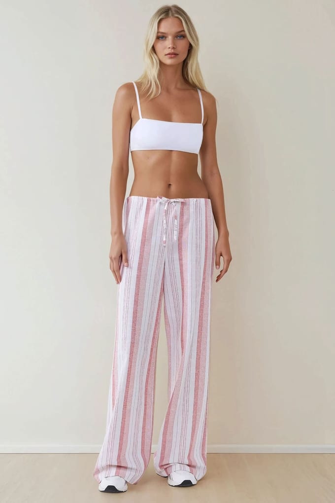 Brede Rechte Gestreepte Relaxed Fit Broek