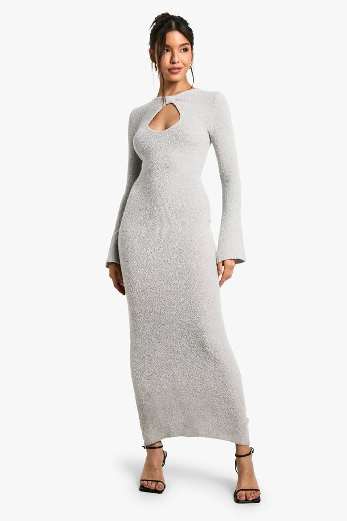 boohoo Dames Neck Detail Boucle Maxi Jurk | Grey | Maat: Medium