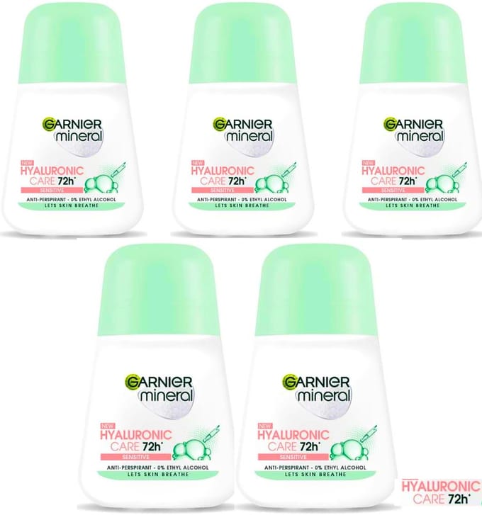 Garnier Mineral Hyaluronic Care 72H Sensitive Deodorant Roll On - 5 x 50 ml