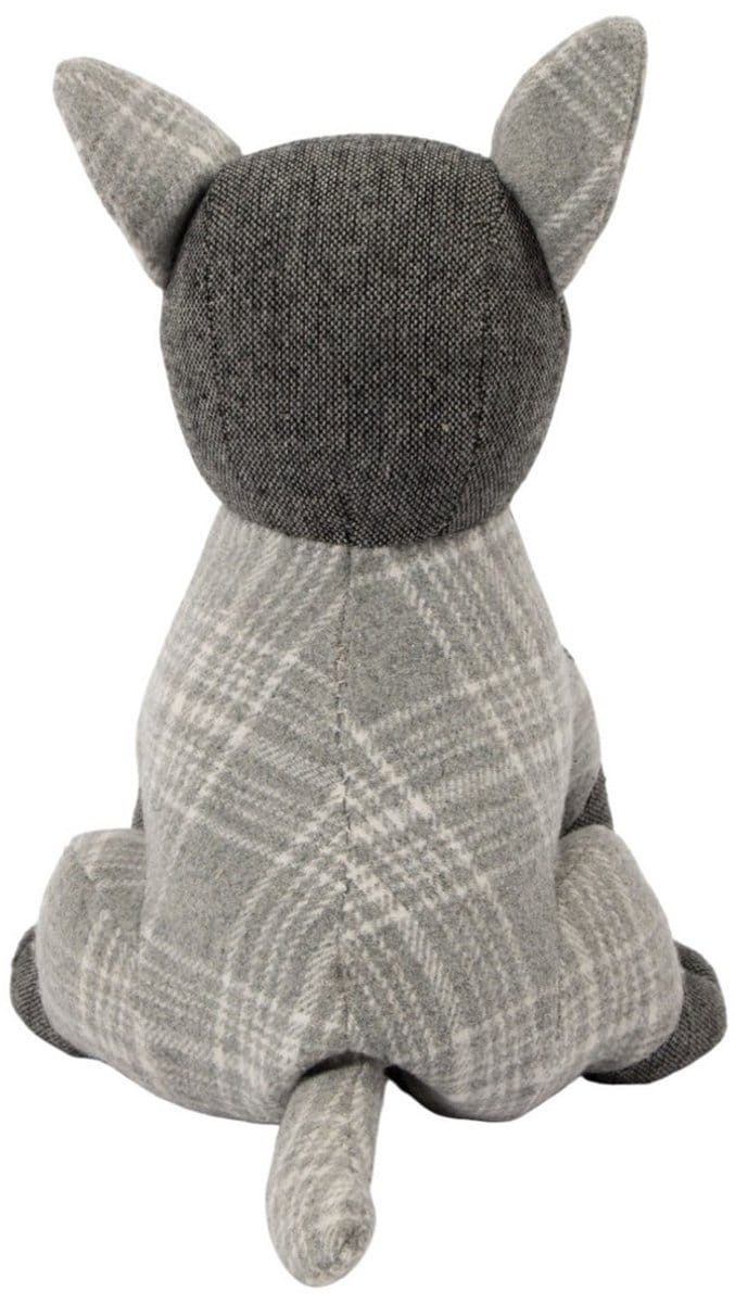 Deurstopper hond grijze ruit Door Stopper dog grey check 18x20x28cm