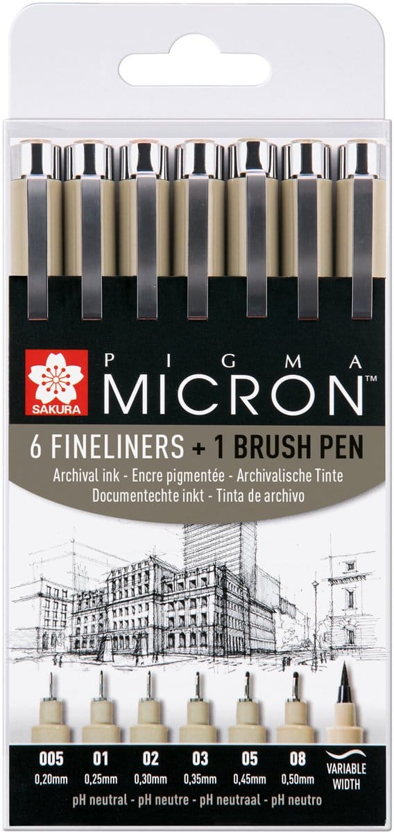 Fineliner sakura pigma micron 6 stuks met brushpen | 6 stuks