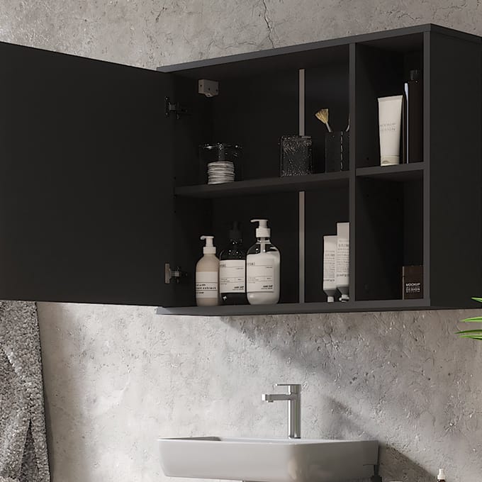 Vicco Leano Badkamerspiegelkast – 80 x 60 cm Antraciet/berg eik
