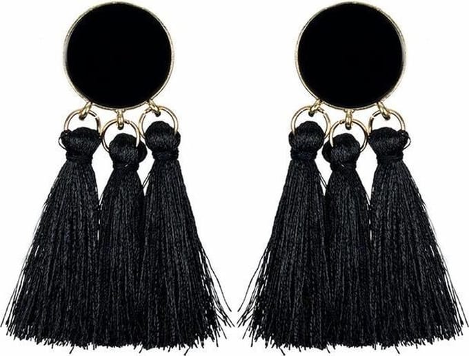 Fako Bijoux® - Oorbellen - Kwast - Boho - Cirkel - Zwart