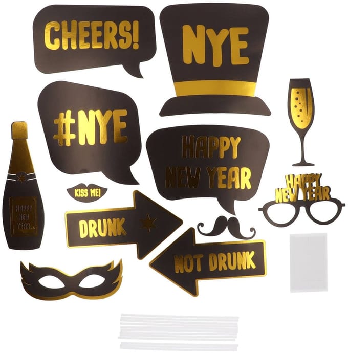 Folat - Photobooth Accessoires - BlackGold HNY - 12 stuks