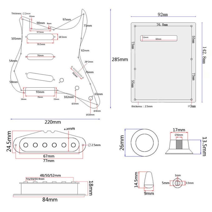 ST-stijl elektrische gitaar complete set DIY-accessoireset inclusief voorgemonteerde slagplaatbrug SSS-pickups black