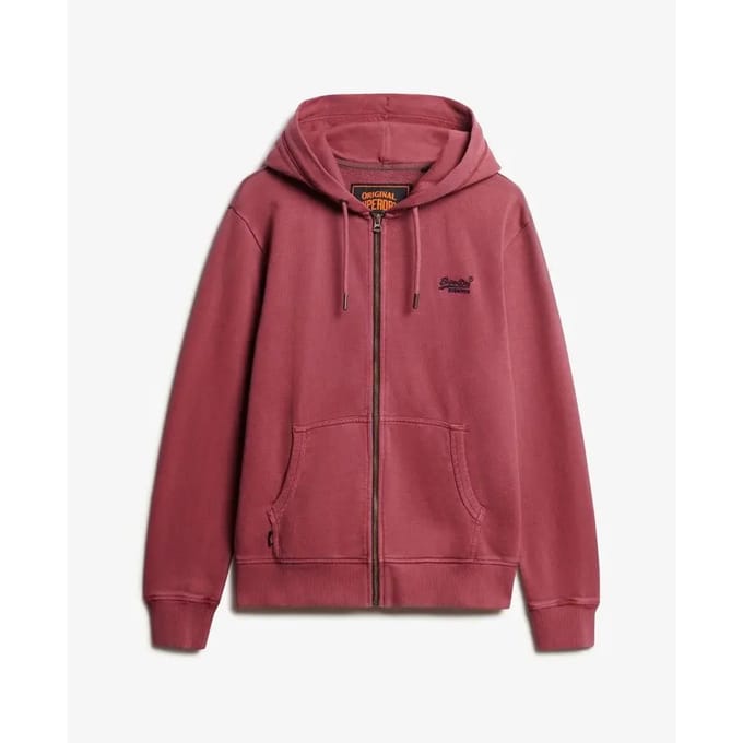 Superdry Essential Logo Washed Hoodie met Rits Red Grootte: S