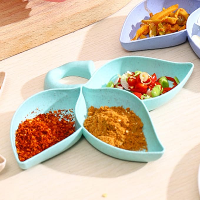 Plat à Sauce Dip Forme Feuille 3 Compartiments Divisés Récipient à Dip Support Apéritif Bols à Sauce white