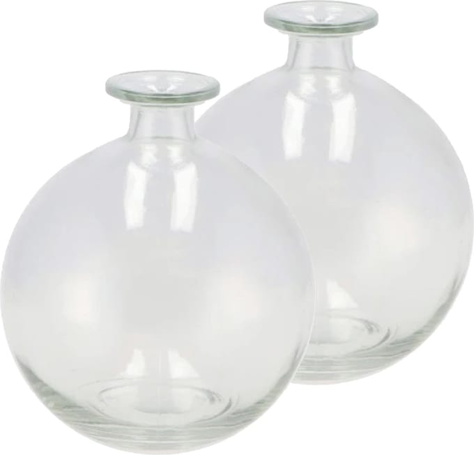 DK Design Bloemenvaas rond model - 2x - helder gekleurd glas - transparant - D13 x H15 cm