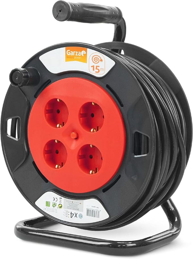 Kabelhaspel met 4 stopcontacten en 15 meter kabel voor thuisgebruik