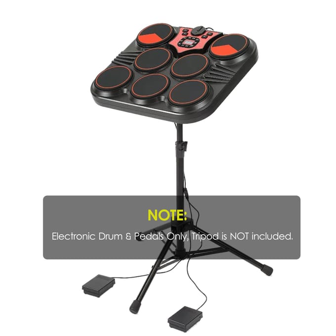 Elektronische drum op tafel, USB/batterijgevoed, 7 pads, draagbare drumset met ingebouwde luidsprekers zwart