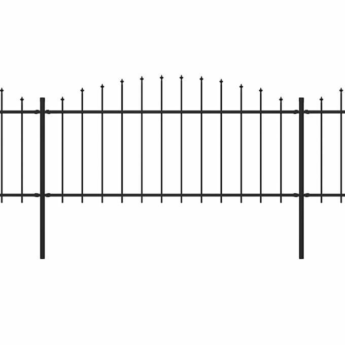 vidaXL - Tuinhek - met - speerpunt - staal - 337x75 - cm - zwart