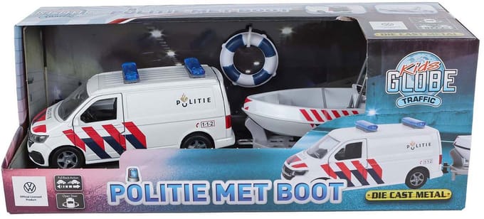 Kids Globe VW Transporter Politie met Boot Die-Cast