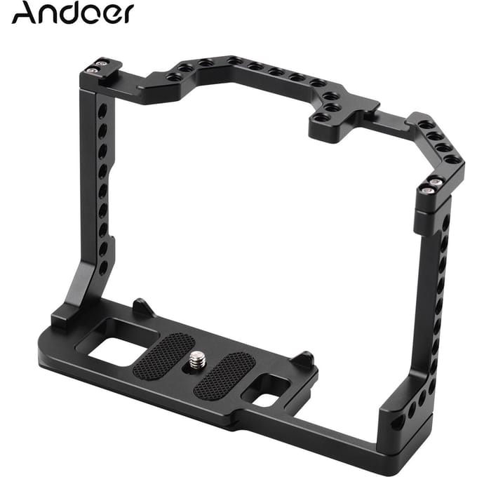 Andoer camerakooi aluminiumlegering met dubbele koude schoenbevestiging 1/4 inch schroef compatibel met Canon zwart
