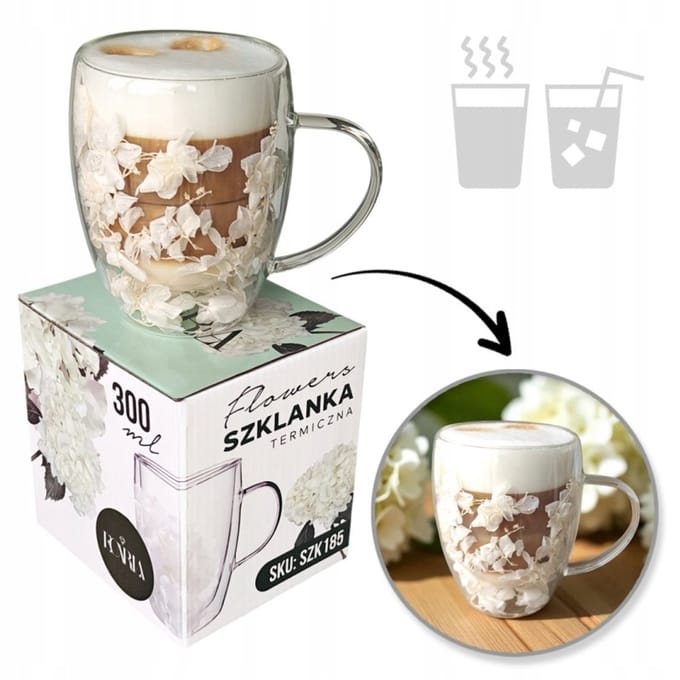 Glazen Mok met Gedroogde Hortensia's - 300 ml