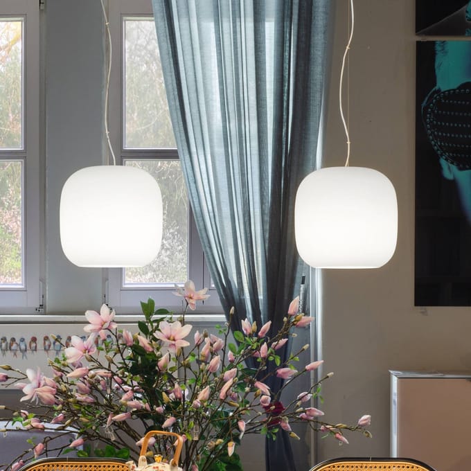 Casablanca hanglamp Murea, wit, glas, 2-lamps, 25 cm, E27
